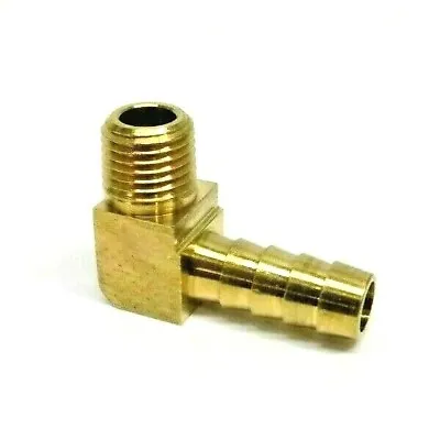 Brass Adapter Fitting 90 Degree 1/4  Npt X 3/8  Hose Barb Harley Fuel Oil Line • $10.49