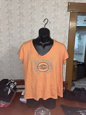 Women’s Harley Davidson V Neck Short Sleeve Logo Tee 2014 XL • $11.99