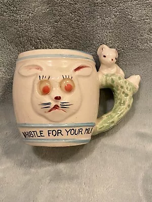Rare Vintage 1950’s Whistle For Your Milk Mug Bunny Rabbit On Handle Small Cup • $65