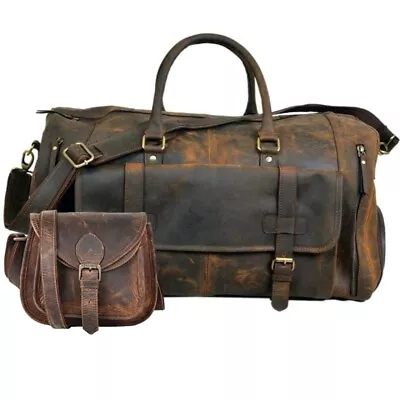 Leather Duffel Sports Gym Travel Durable Shoe Compartment Bag With Sling Bag • $205.36