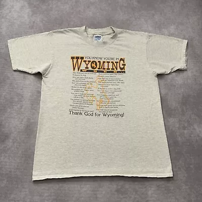 Vintage 90s Funny Wyoming Shirt Size L List Cowboy Western Rodeo Saying Tourist  • $19.50