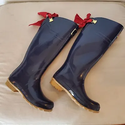 Sz 6 | Joules French Navy Evedon Welly Rain Boot Bow Womens • $29