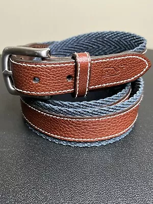 Vineyard Vines Belt Brown Leather & Blue Canvas Mens Size 42 EUC • $19.99