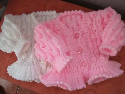 Baby Girl Cardigan 0-3 Months Pink White Hand Knitted Brand New • £9.50