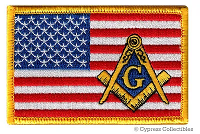 MASONIC LOGO US FLAG EMBROIDERED PATCH Iron-on FREEMASON SQUARE COMPASS MASON • $5.95