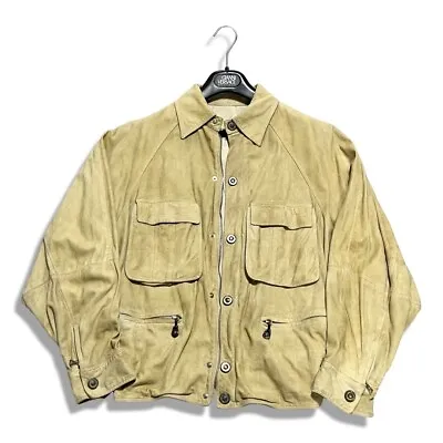 GIANNI VERSACE Men's Medusa Button Suede Zipped Bomber Jacket Size46 Beige • $389