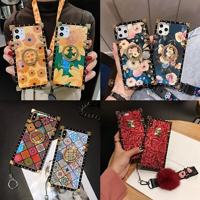 $13.99 • Buy For IPhone 14 13 12 11 Pro Max XR Luxury Flower W/ Ring Metal Square Case Cover