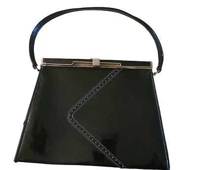 Vintage Grace Kelly Look A Life Stride Handbag Purse Black Patent Vinyl VGC! • $22.99