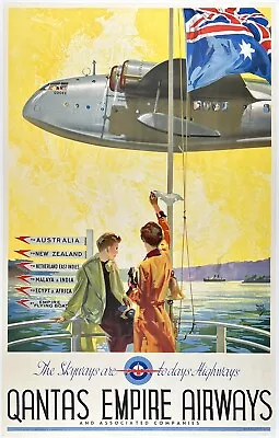 Original Vintage Poster QANTAS SKYWAYS ARE TODAY'S HIGHWAYS Airline Travel OL • $11999