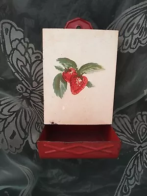 Antique VTG Tin Match Safe Box Holder Fireplace Kitchen Decor STRAWBERRIES • $18