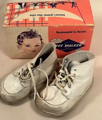 Wee Walker Baby Shoes White High Top With Box. Vintage • $6.95