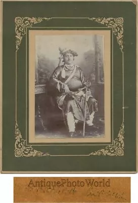 India Maharajah In Great Dress With Sword Antique Royalty Photo • $225