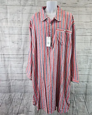 Peter Christian Mens Nightshirt With Night Cap Sz 5XL Red Blue Stripe Cotton • $54.99