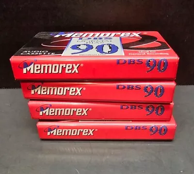 Lot (4) Memorex DBS 90 Min Blanks Audio Cassette Tapes Vintage (NEW SEALED) • $7.95