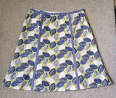 Boden Skirt Knee Length 100% Cotton  UK 14 R Leaf Print Lined Zip  • £8