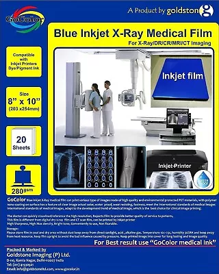 20 Sheet GoColor Inkjet XRay Blue Film 280 Gsm Medical XRay Imaging Size 8 X10  • $29.15