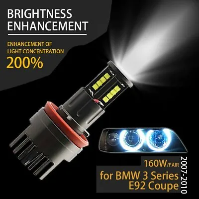 Angel Eyes 160W H8 White 6000k Halo Ring LED Light For BMW 2007-10 3 Series E92 • $29.99