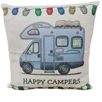 Happy Campers Pillow Cushion - Motor Home Blue • $38.90