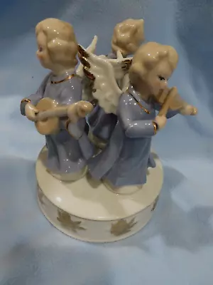 Music Box 3 Angels: Blue Gowns Playing Instruments -  1973  Porcelain • $12.22