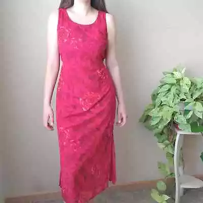 Vintage Red Floral Sheer 90s Whimsygoth Sleeveless Midi Maxi Dress  • $34
