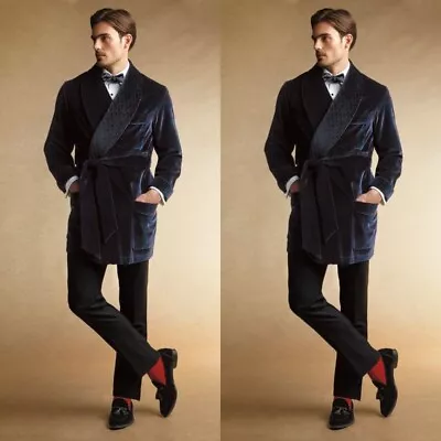 Velvet Quilted Robe For Men Vintage Smoking Dressing Gown Party Dresses Blazers • $56.67