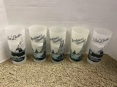 Vintage Mackinac Bridge And Soo Locks Glasses Tumblers Michigan Set Of FIVE • $35