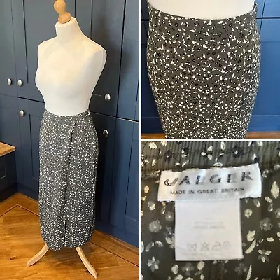 £14.99 • Buy JAEGER ~ Green Floral Patterned Midi Length Wrap Skirt UK 14 VGC