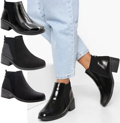 £16.95 • Buy Ladies Chelsea Ankle Boots Womens Flats Block Heels Girls School Work Shoes Size