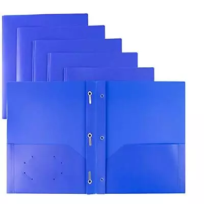 Plastic Pocket Folders With Prongs - 12 Pack Blue 2 Pocket 3 Prong Folders Du... • $29.18