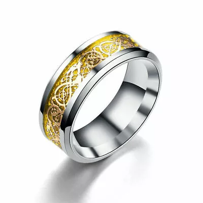 8mm Titanium Men's/Women Celtic Dragon Ring Stainless Steel Wedding Band • £4.99