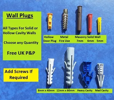 Wall Plugs - For Brick Stone Concrete - Solid Or Hollow Cavity Walls  ADD SCREWS • £3.40