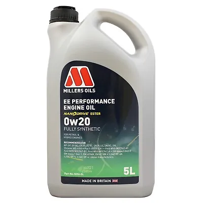 £53.95 • Buy Millers Oils EE Performance 0w-20 0w20 Fully Synthetic Engine Oil - 5 Litres 5L
