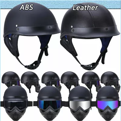 DOT Motorcycle Motorbike German Half Face Helmet Chopper Bobber +  Goggles Mask • $64.93