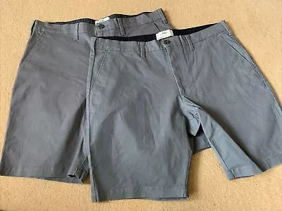 M&S Mens 2 PAIR PACK CHINO SHORTS WAIST 36  Grey  COTTON WITH STRETCH BNWT • £19.99