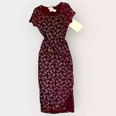 Vintage 90s Grunge Short Sleeve Long Side Slit Evening Dress Sparkle Roses Med • $60