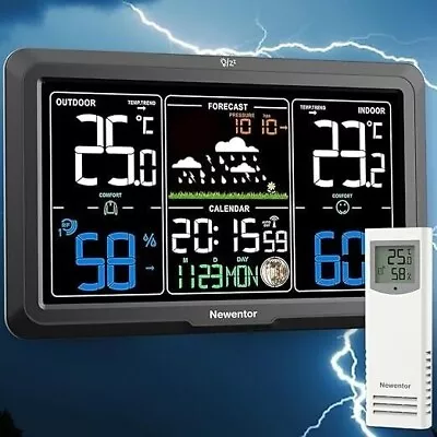 Newentor Wireless Weather Station With Remote Sensor Radio Clock Weather Forecas • £30