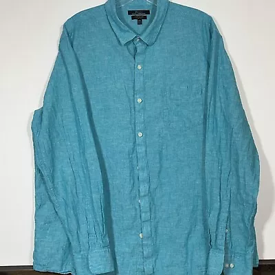 Marc Anthony Shirt Men XXL Slim Fit Coastal Green Linen Cotton Blend Resort • $18