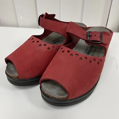 Mephisto Wedge Clogs Mary Janes Open Toe  Size 37 US 7 Red Leather Air Relax • $31.39