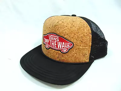 Vans Off The Wall Cork Front OS Adjustable Snapback Trucker Hat Black • $22.99