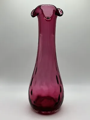 Vintage Cranberry Glass Vase Thumbprint Swung 7” Hand Blown • $22.99