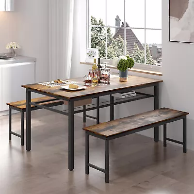 3 Piece Dining Table Set Table With 2 Benches Kitchen Breakfast Furniture US • $169.99