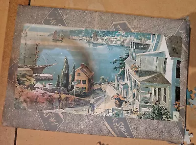 Vintage Wooden Jigsaw Puzzle JK Straus	Sunny Harbor 175 • $8.89