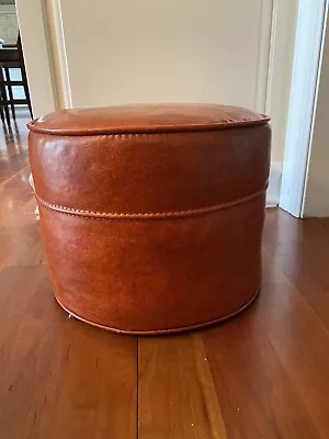 Vintage Dark Orange Faux Leather Vinyl Ottoman Footstool Hassock Pouf Retro • $60