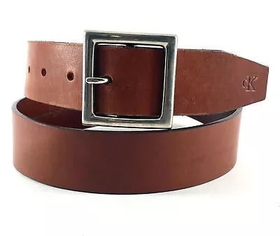 Vintage Calvin Klein Belt Mens Large Brown Italian Saddle Leather • $15.99