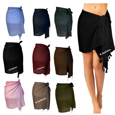 Sarong Beach Cover Up Sheer Mini Sarong Skirt Dress Wrap Bikini Ladies Tasseled • £4.99