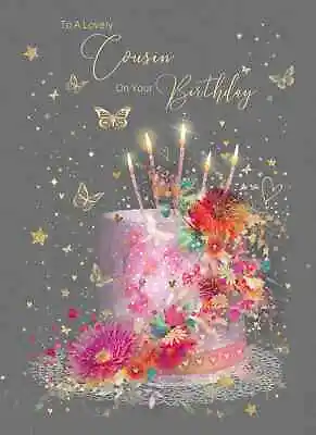 Birthday Card Cousin - Female Foil Finish Cherry Orchard 125mm X 174mm • £2.89