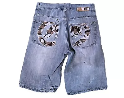 Ecko Unltd Jean Shorts Mens 30 Baggy Skater Jorts Embroidered Rhino Y2K Vtg • $33