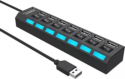 7-Port USB Hub USB 2.0 Hub Data Transfer With Individual Switches Indicator L... • $18.78