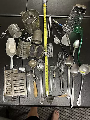 Lot Of 25+ Vintage METAL Kitchen Utensils Cooking Gadgets Baking Tools Farmhouse • $35