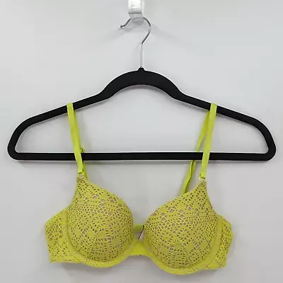 Victoria's Secret Bra Women's 34B Neon Yellow Lace Lined Demi • $19.99